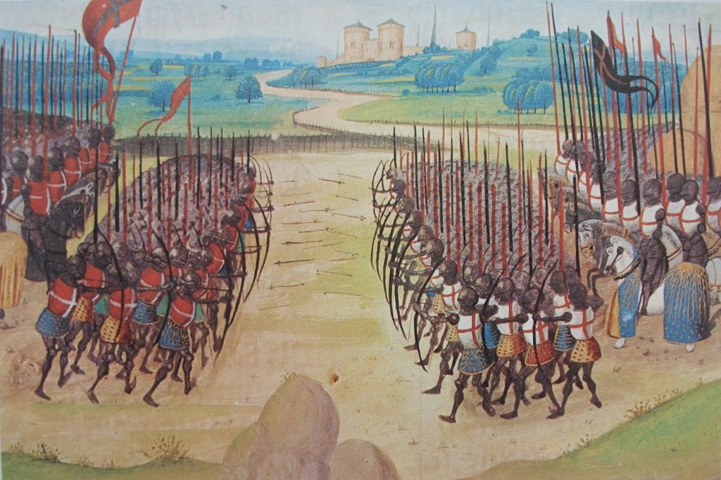 multiple soldiers lining up at the battle of Aginvourt